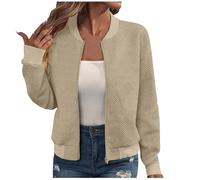 YAOJIWANG Femme Veste de Pilote Courte Hauts Femme Veste D'été Légère à Fermeture éclair Blouson Couleur unie pour Femmes Vestes Fine à Manches Longues Vêtements de Décontractées Vêtement Sport