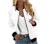 YAOJIWANG Femmes Manches Longues Blouson Jacquard Bombardier Décontracté Zippée Veste de Baseball Légère Vêtements de Décontractées Sport Veste D'aviateur Blouson pour Femme Top Jacket Blanc