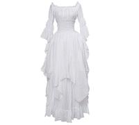 YAOJIWANG Robe de Renaissance pour Femme Costume Médiévale avec Manches Trompette Gothique Maxi Robe de Carnaval Taille Haute Halloween Fête Deguisement de Princesse Vintage Cosplay Dress de Soirée