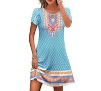YAOJIWANG Robes d'Été pour Femme - Chic et Sexy - Tunique Bohème - Robes Décontractées Bon Marché - Robe Sexy - Robes de Cocktail Vintage - Mini Chemise - Robe de Plage Femme - Robes pour Femme
