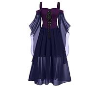 YAOJIWANG Robes Médiévale Gothique pour Femme Robes Steampunk Bretelles Sexy Halloweenn Vetement Cosplay Grandes Tailles Fête Dress Grandes Tailles Robe Reine Victorienne Gothique Deguisement