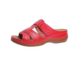 YAOJIWANG Sandales Femme Dété Mode Mules Femmes Compensées Chaussons Confortable Bout Ouvert Plateforme Pantoufles Chaussures de Plage Mode Plates Bohême Chaussures Comfy Trailer Chaussures Rouge