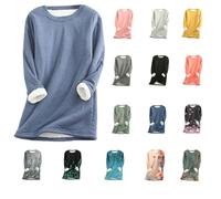 YAOJIWANG Sweat Femme Polaire Doux Chaud Sweatshirt Haut à Col Rond Décontractée Comfortable Pullover Top avec Doublure en Peluche Manches Longues Grande Taille Sweatshirt Automne Hiver Vêtements