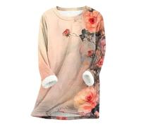 YAOJIWANG Sweat Femme Polaire Pull avec Imprimé Floral Vintage Hiver Chaud Sweatshirt Chic et Elegant Pullover Top avec Doublure en Peluche Manches Longues Haut à Col Rond Vêtements Décontractés