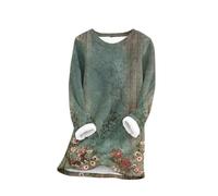 YAOJIWANG Sweat Femme Polaire Pull avec Imprimé Floral Vintage Hiver Chaud Sweatshirt Chic et Elegant Pullover Top avec Doublure en Peluche Manches Longues Haut à Col Rond Vêtements Décontractés