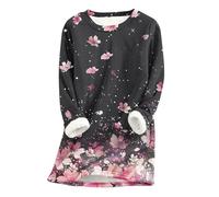 YAOJIWANG Sweat Femme Polaire Pull avec Imprimé Floral Vintage Hiver Chaud Sweatshirt Chic et Elegant Pullover Top avec Doublure en Peluche Manches Longues Haut à Col Rond Vêtements Décontractés
