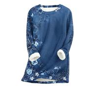 YAOJIWANG Sweat Femme Polaire Pull avec Imprimé Floral Vintage Hiver Chaud Sweatshirt Chic et Elegant Pullover Top avec Doublure en Peluche Manches Longues Haut à Col Rond Vêtements Décontractés