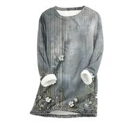 YAOJIWANG Sweat Femme Polaire Pull avec Imprimé Floral Vintage Hiver Chaud Sweatshirt Chic et Elegant Pullover Top avec Doublure en Peluche Manches Longues Haut à Col Rond Vêtements Décontractés