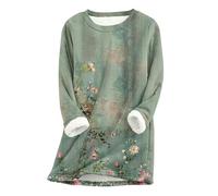 YAOJIWANG Sweat Femme Polaire Pull avec Imprimé Floral Vintage Hiver Chaud Sweatshirt Chic et Elegant Pullover Top avec Doublure en Peluche Manches Longues Haut à Col Rond Vêtements Décontractés