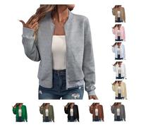 YAOJIWANG Veste Femme Chic Motard Blouson Court des Printemps Automne Léger Bomber Blouson Couleur unie Zippée Légère Manteau Col Manches Longues Montant Vêtements de Décontractées Sport
