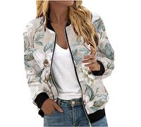 YAOJIWANG Veste Fleurie Femme mi Saison Veste Bomber Femme Printemps Blouson Manteau à Manches Longues Décontracté Zippé Jacket Casual Blouson Sport Outwear Tops Imprimé Fleur Vêtements
