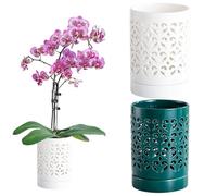 Yaoliucp 2 pcs Orchid Pot, 4 Pouces de Pots d'orchidées en céramique avec Trous, Drainage et Ventilation Petit Pot à Fleurs avec Soucoupe pour Les Plants de Rotation en Plein air intérieurs