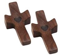 Yaoliucp Croix en bois 2pcs Handheld 2x1 Palme de noyer en bois Cross de poche avec motif cardiaque pour le stress/soulagement l'anxiété, cadeaux chrétiens
