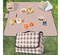 YAOMAISI Grand Couverture de Pique-Nique,300x200cm,Grande Couverture de Plage,Couverture de Camping,avec poignée,Fond imperméable,Lavable en Machine,Couverture de randonnée extérieure Pliable (Café)