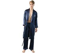 YAOMEI Légères Satin Robes de Chambre et Kimonos Peignoir Pantalon pour Homme, 2-in-1 Ensemble de Pyjama Vêtement de Nuit Pyjama Robe de Chambre Peignoir de Bain Kimonos (L, Bleu)