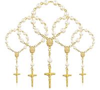 Yaomiao 30 Pièces Chapelet de Baptême Chapelet en Acrylique Chapelets de Baptême de Doigt de Perles Fausses Perles pour Faveurs Baptême Communion Mariages Fête (Chaîne en Or Ivoire Perle)