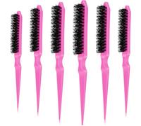Yaomiao Lot de 6 brosses à taquiner pour cheveux fins, brosse queue de rat en nylon, trois rangées pour peigner le dos, soins des racines et massage du cuir chevelu (rose)