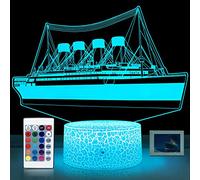 YAOMYLT Titanic Veilleuse LED pour chambre à coucher avec télécommande et contrôle tactile, 16 couleurs changeantes, décoration de chevet, modèle de bateau, idée cadeau pour filles et garçons