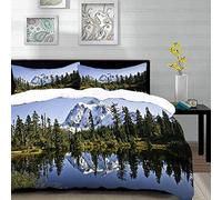 Yaoni Parure de lit Adulte,Housse de Couette,Forêt de Montagne Lac,pins et Paysage enneigé avec Crystal Lake Nature Photo,Orange,1 Housse de Couette 220 x 240 cm + 2 Taies d'Oreillers 63 x 63 CM