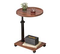 YAONJS Table De Chevet Ronde Mobile À Hauteur Réglable - Bureau D'ordinateur Polyvalent Et Table D'appoint pour Le Salon(Walnut Color)