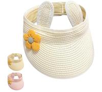 Yaopelky Bébé Fille roulé Chapeau de Paille bébé Mignon Fleur Toit découvert Chapeau d'été Plage Chapeau d'ombre réglable 5m - 2y,Blanc