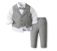 Yaopelky - Bébé garçon - Costume formel - Ensemble de tenue de gentilhomme pour tout-petit - Veste - Costumes avec nœud papillon - Chemise de robe - Pantalon - Tenue de mariage pour garçons, gris, 2-3