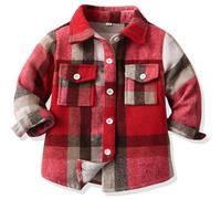Yaopelky Chemise à carreaux en flanelle pour enfant garçon à manches longues boutonnée avec poche à revers - Coupe régulière - Vêtements d'automne décontractés, Rouge, 12-24 mois