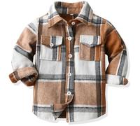 Yaopelky Chemise à Carreaux en Flanelle pour garçon Kids Long Sleeve Button Down Jacket Top à Poches à Revers Vêtements d'automne décontractés