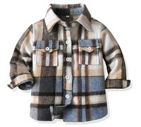 Yaopelky Chemise à Carreaux en Flanelle pour garçon Kids Long Sleeve Button Down Jacket Top à Poches à Revers Vêtements d'automne décontractés