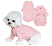 Yaopelky Chemise pour chien de petite et moyenne taille - T-shirt rayé avec cœur brodé - Vêtement extensible à volants pour chihuahua, schnauzer, yorkshire, Shih Tzu (rose, XL)