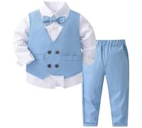 Yaopelky Ensemble de costume formel 2 pièces pour tout-petit garçon avec chemise et gilet, costumes de gentleman pour garçons, tenues de mariage, bleu, 4 ans
