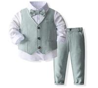 Yaopelky Ensemble de Costume Formel pour bébé garçon avec Gilet et nœud Papillon, Robe, Chemise, Pantalon, Tenues de Mariage pour garçons, Vert, 2-3 Ans