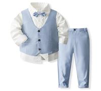 Yaopelky Ensemble de Costume Formel pour bébé garçon avec Gilet et nœud Papillon, Robe, Chemise, Pantalon, Tenues de Mariage pour garçons, Bleu, 2-3 Ans