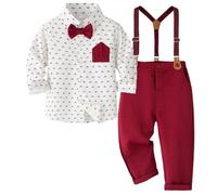 Yaopelky Ensemble de costume formel pour garçon - Chemise à manches longues avec nœud papillon et porte-jarretelles - Costume de mariage pour garçon, Rouge, 2-3 ans