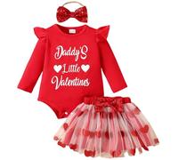 Yaopelky Ensemble de Saint-Valentin pour bébé fille nouveau-né Robe Tutu Romper avec Bandeau Jupe à imprimé cœur pailleté pour filles en bas âge (Rouge, 6-12 Mois)