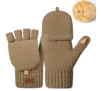 Yaopelky - Gants convertibles sans doigts pour femmes et hommes - Mitaines en tricot d’hiver avec capuchon pour le pouce - Couverture thermique demi-doigts et complète, café, One Size