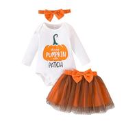 Yaopelky Grenouillère d'Halloween pour nouveau-né bébé fille Robe Tutu avec Bandeau Jupe top citrouille pour enfant Tenues d'Halloween (Orange, 3-6 mois)