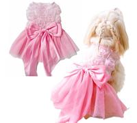 Yaopelky Haute Couture Canine Robes de Mariée pour Toutous Miniatures Robe Féline à Rosettes et Nœud Papillon Robe Princesse en Tulle pour Chiot Déguisements sur Mesure pour Mini-Chiens