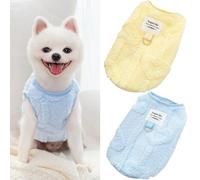 Yaopelky Lot de 2 pulls pour petit chien et chat avec anneau en D en polaire chaud pour l'automne et l'hiver - Vêtements pour chiens et chats de petite et moyenne taille (bleu-jaune, taille L (4 à 6