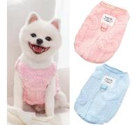 Yaopelky Lot de 2 pulls pour petit chien et chat avec anneau en D en polaire chaud pour l'automne et l'hiver - Vêtements pour chiens de petite et moyenne taille - Bleu rose, taille L (4 à 6 kg)