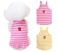 Yaopelky Lot de 2 vêtements d'été pour chiens de petite et moyenne taille - Chemise rayée avec broderie florale mignonne et fraise - Costume pour animal de compagnie pour chihuahua, yorkshire en