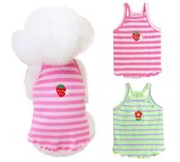 Yaopelky Lot de 2 vêtements d'été pour chiens de petite et moyenne taille - Chemise rayée avec broderie florale mignonne et fraise - Gilet tenue pour animal domestique - Pour Chihuahua, Yorkshire