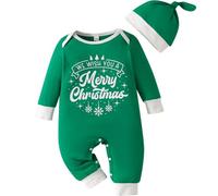 Yaopelky Ma 1ère tenue de Noël avec bonnet Chandail pour bébé nouveau-né Vêtements de Noël pour bébé garçon et fille Combinaison une pièce pour bébé (Vert, 12-18 Mois)