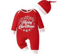 Yaopelky Ma 1ère tenue de Noël avec bonnet Chandail pour bébé nouveau-né Vêtements de Noël pour bébé garçon et fille Combinaison une pièce pour bébé (Rouge, 0-3 Mois)
