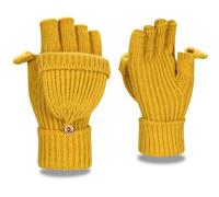 Yaopelky Mitaines d'hiver pour homme et femme - Mitaines tricotées à paillettes avec capuchon - Moufles thermiques convertibles, Jaune (pouce avec capuchon), One Size for most adults