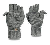 Yaopelky Mitaines d'hiver pour homme et femme - Mitaines tricotées à paillettes avec capuchon - Moufles thermiques convertibles, Gris (pouce avec capuchon), One Size for most adults