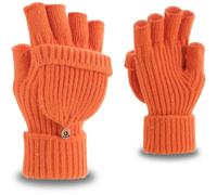 Yaopelky Mitaines d'hiver pour homme et femme - Mitaines tricotées à paillettes avec capuchon - Moufles thermiques convertibles, Orange avec paillettes, One Size for most adults