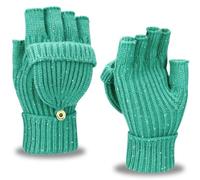 Yaopelky Mitaines d'hiver pour homme et femme - Mitaines tricotées à paillettes avec capuchon - Moufles thermiques convertibles, Vert avec paillettes, One Size for most adults
