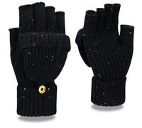 Yaopelky Mitaines d'hiver pour homme et femme - Mitaines tricotées à paillettes avec capuchon - Moufles thermiques convertibles, Noir avec paillettes, One Size for most adults