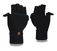 Yaopelky Mitaines d'hiver pour homme et femme - Mitaines tricotées à paillettes avec capuchon - Moufles thermiques convertibles, Noir (pouce avec capuchon), One Size for most adults